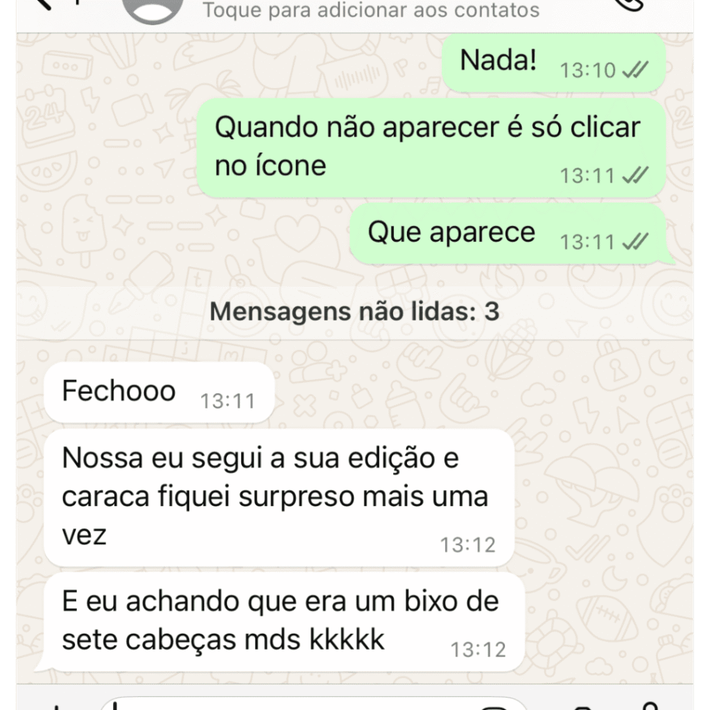 Depoimento de aluno no WhatsApp