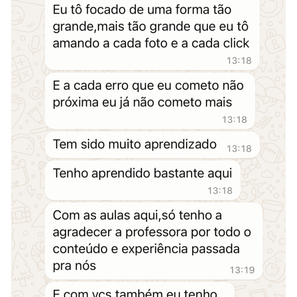 Depoimento de aluno no WhatsApp