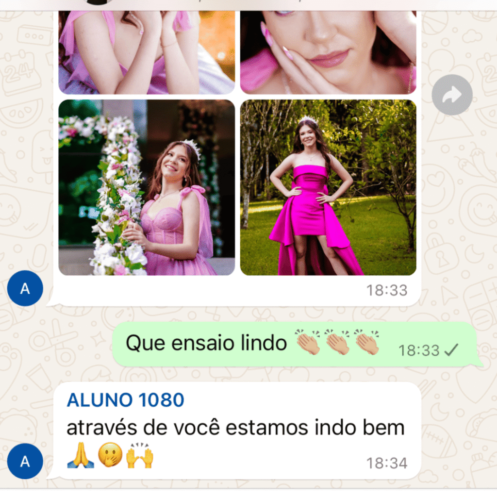 Depoimento de aluno no WhatsApp