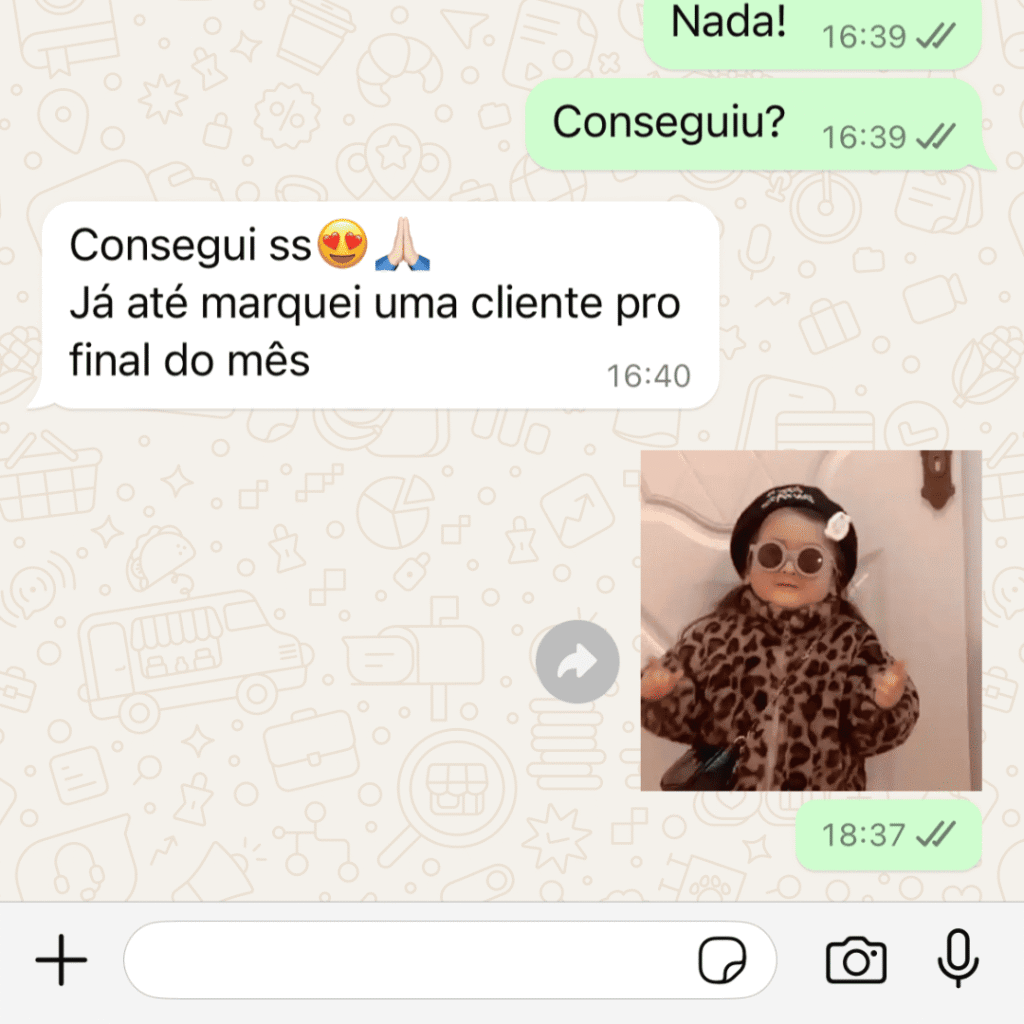 Depoimento de aluno no WhatsApp