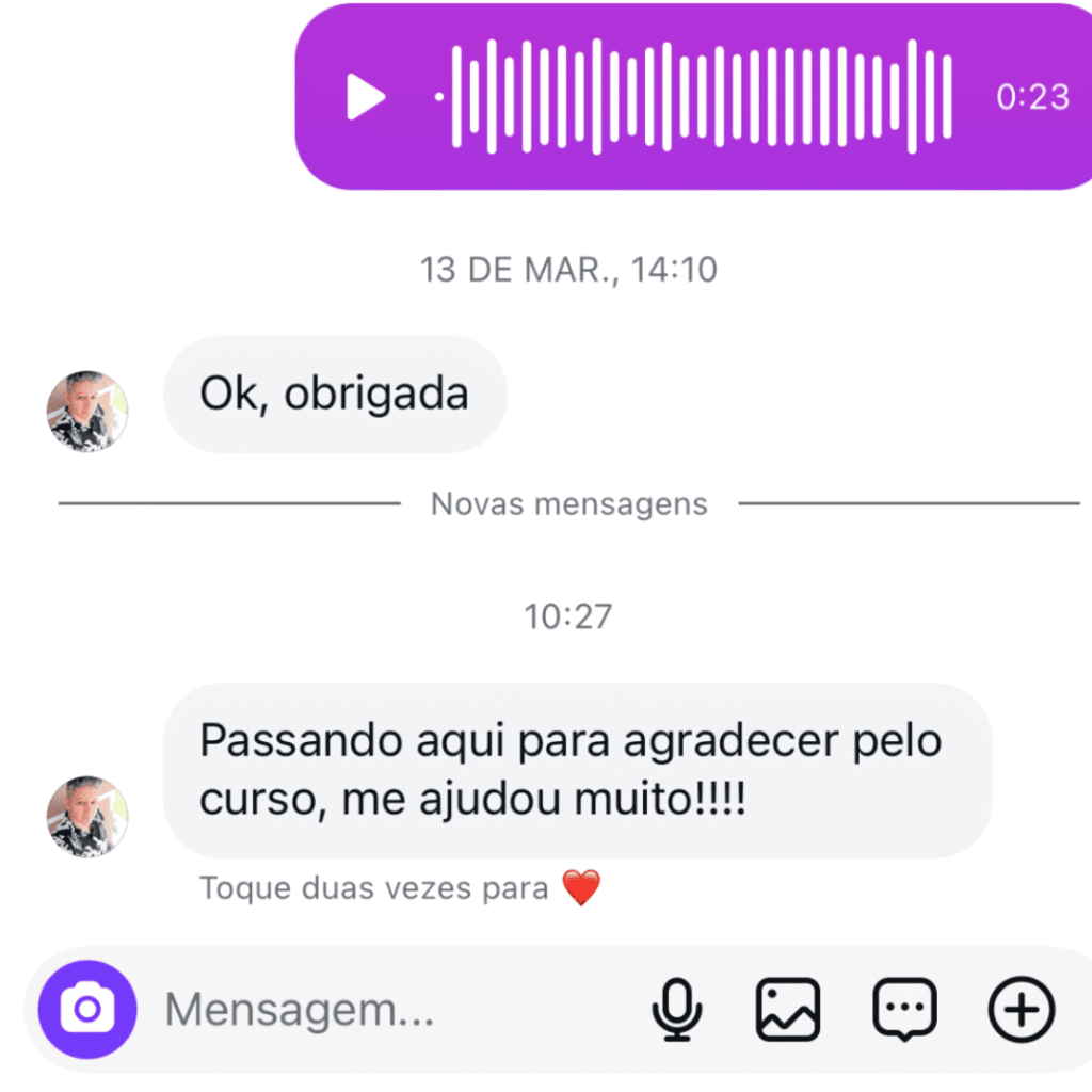 Depoimento de aluno no WhatsApp