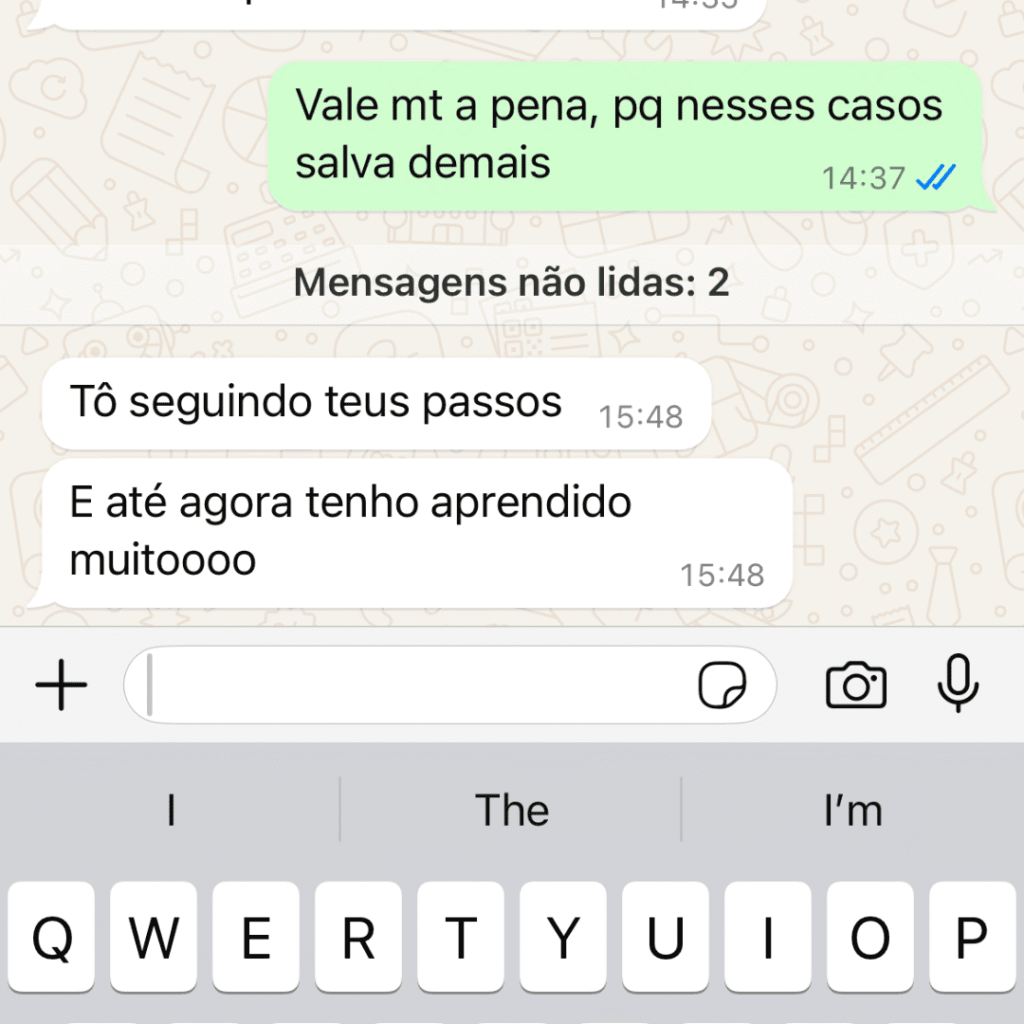 Depoimento de aluno no WhatsApp