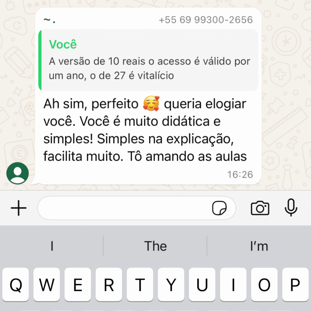 Depoimento de aluno no WhatsApp