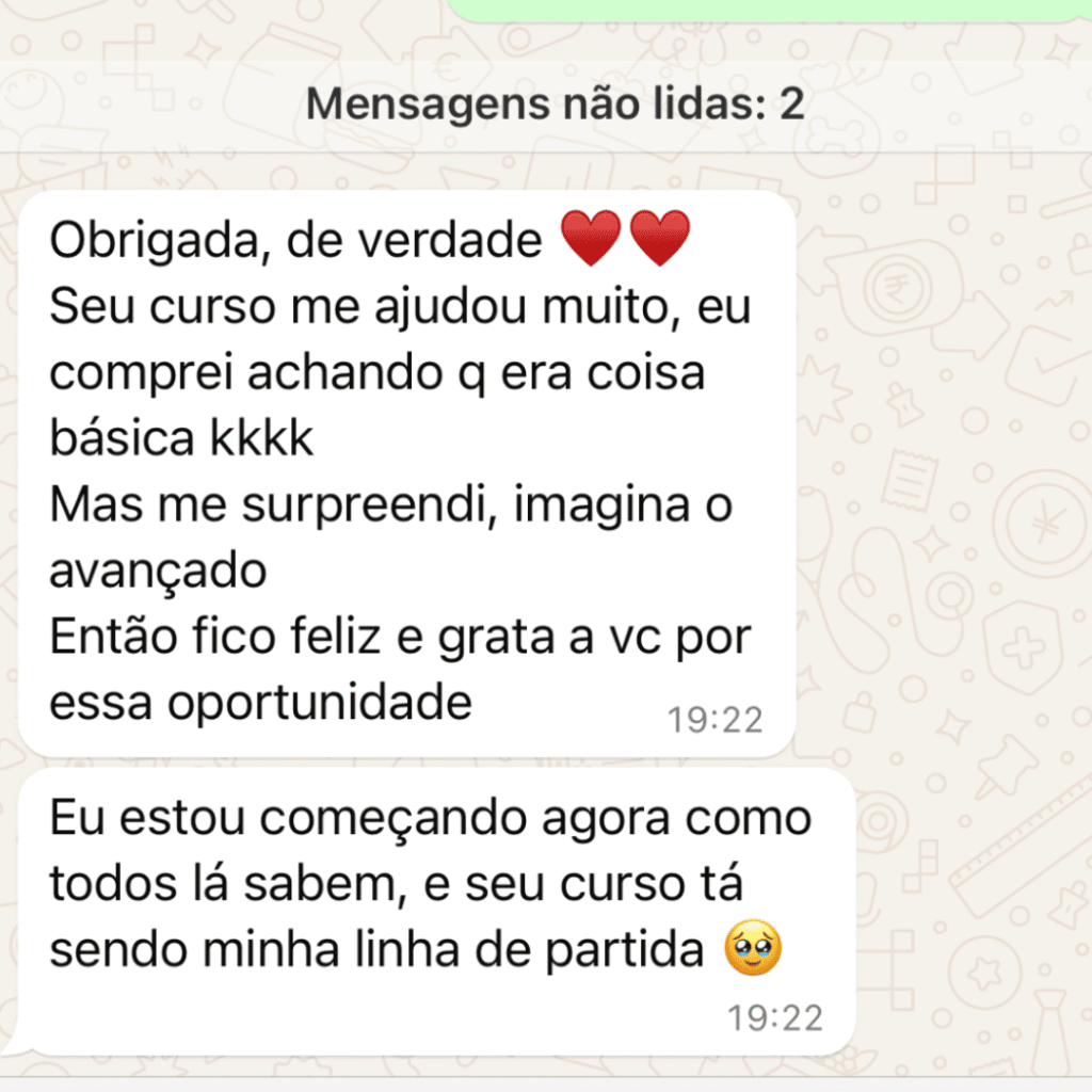 Depoimento de aluno no WhatsApp