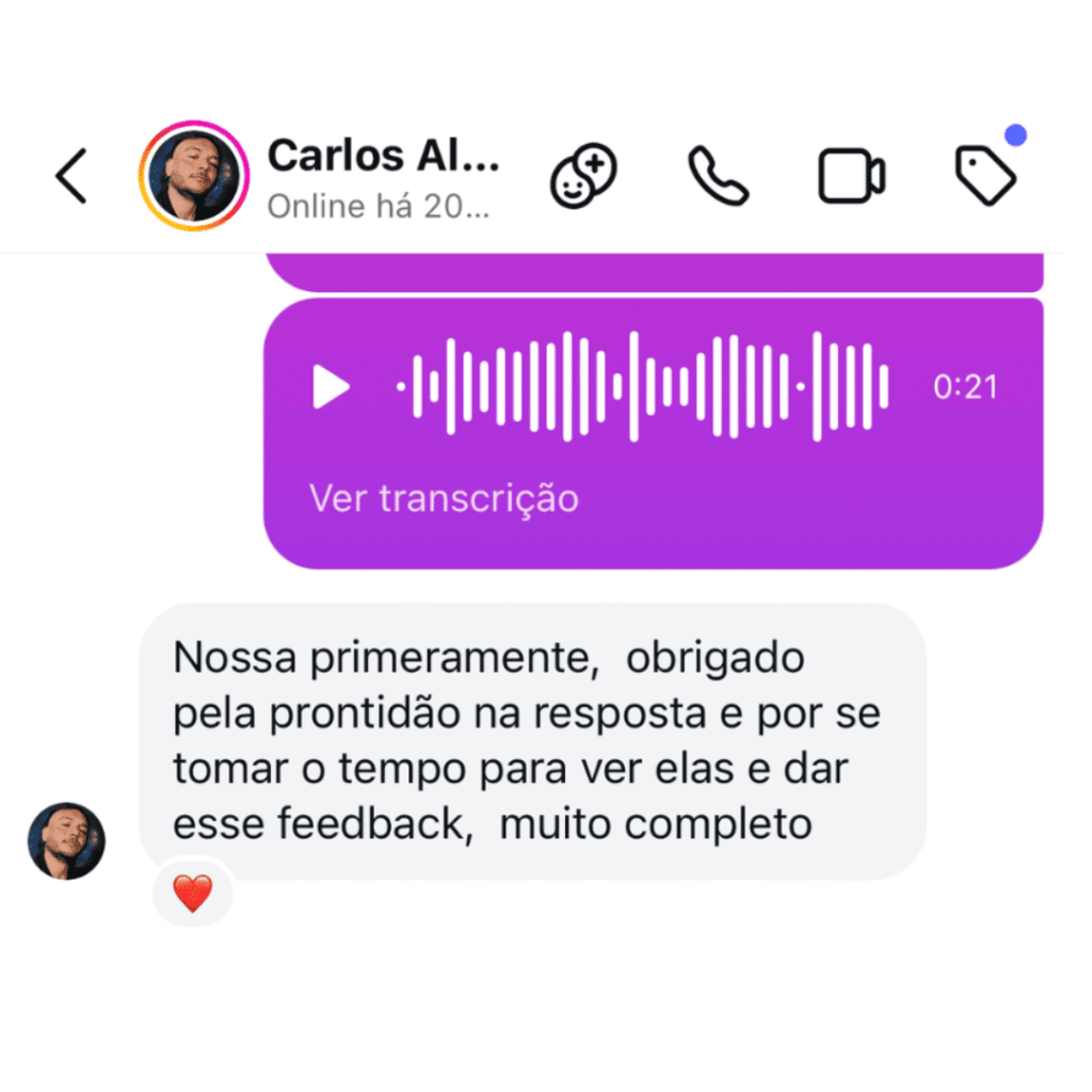 Depoimento de aluno no WhatsApp